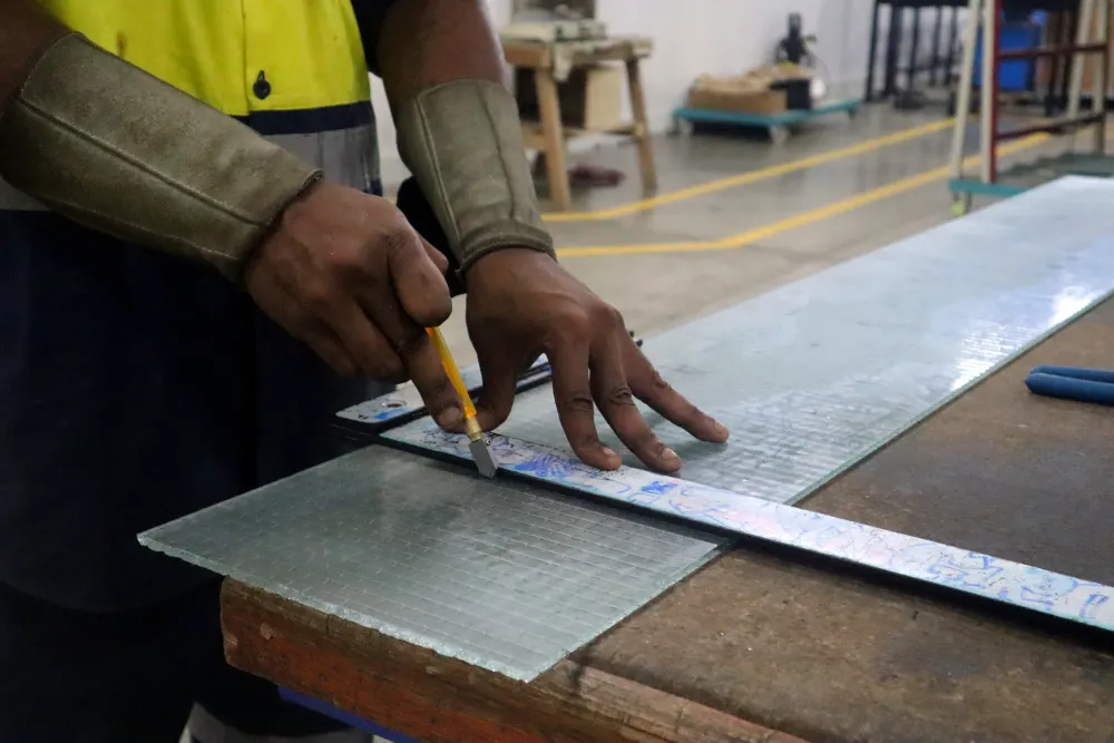 Glass being prepared for cut-to-size service